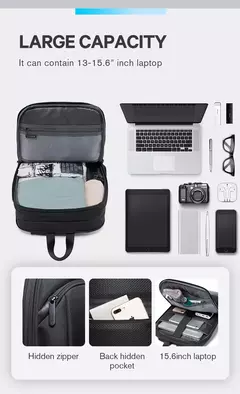 Imagem do BANGE-Mochila Laptop impermeável para homens, bolsas de ombro leves escaláveis para homens, negócios e viagens, moda clássica, viagens e motociclista, 15,6";;VERDADEIRO;;"Blue,43 x 31 x 7 cm