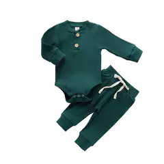 Conjunto de bodysuits de manga comprida e calças elásticas para bebé, com nervuras, xadrez, roupa sólida, infantil, recém-nascido, menina, menino, primavera, outono, 2 peças - comprar online