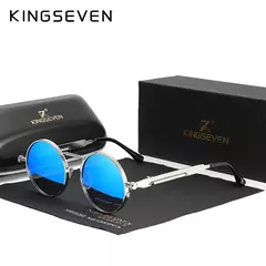 KINGSEVEN-Gothic Steampunk Polarized Sunglasses para Homens e Mulheres, Frame de Metal Redondo, Brand Designer, Alta Qualidade, Vintage - loja online