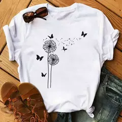 Maycaur-camiseta estampada dente-de-leão fofa para mulheres, camiseta estampada gráfica dos desenhos animados, camisa branca casual para senhoras, camiseta nova e engraçada - Wolf Magazine