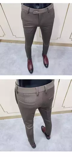 Calças justas de estiramento formal masculinas, calças casuais, roupa de cor sólida, calças de terno fashion - Wolf Magazine
