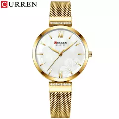 CURREN-Relógio de quartzo em aço inoxidável feminino, bracelete elegante, relógio feminino, vestido feminino, moda luxuosa, dourado