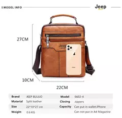 JEEP BULUO-Bolsas de Ombro Crossbody para Homens, Bolsa De Couro Dividido, Bolsa De Mensageiro De Negócios, Bolsa De Alta Qualidade, Moda Quente