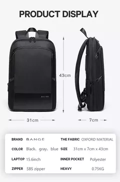 BANGE-Mochila Laptop impermeável para homens, bolsas de ombro leves escaláveis para homens, negócios e viagens, moda clássica, viagens e motociclista, 15,6";;VERDADEIRO;;"Blue,43 x 31 x 7 cm
