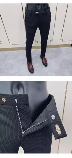 Calças justas de estiramento formal masculinas, calças casuais, roupa de cor sólida, calças de terno fashion - loja online