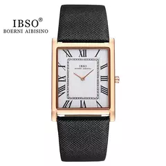 IBSO-Relógio ultrafino de quartzo com mostrador retangular masculino, estilo comercial de luxo, pulseira de couro genuíno, relógios de pulso impermeáveis, novos - comprar online