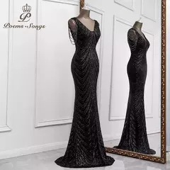 Sexy sereia preto vestidos de noite vestidos elegantes para noche largo soiree de mariage robe femme vestido de baile - comprar online