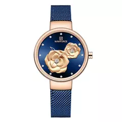 Naviforce relógio de pulso feminino, marca de luxo, malha de aço, impermeável, senhoras, flor, quartzo, feminino, para menina