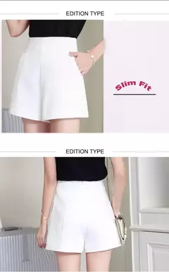 Calção casual feminino de cintura alta linha A, short de chiffon de perna larga larga larga, chique feminino, preto e branco, primavera e verão - loja online