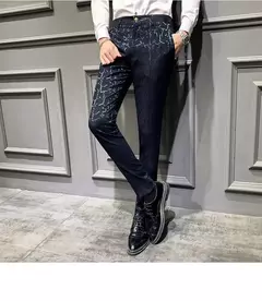 Clássico jacquard terno calças 2022 primavera homens calças sociais negócios magro casual formal calças de escritório terno - loja online