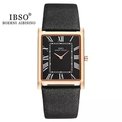 IBSO-Relógio ultrafino de quartzo com mostrador retangular masculino, estilo comercial de luxo, pulseira de couro genuíno, relógios de pulso impermeáveis, novos - Wolf Magazine