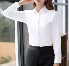 Blusa de manga comprida feminina, camisa branca elegante, senhora do escritório, negócios, camisas rosa, botão, blusas de trabalho sólido, tops