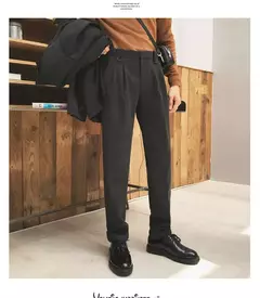 Calça social masculina de lã, calças com cintura elástica, casual e social para outono e inverno - loja online