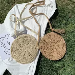 Imagem do Bolsa de ombro redonda de palha de verão, bolsa de mão feminina de grande capacidade, artesanal, bolsas de praia de vime da moda, bolsa de mão, férias