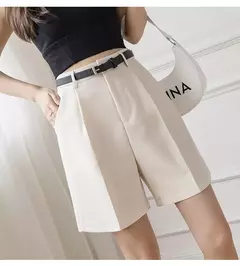 Shorts de salto com zíper, shorts da moda para mulheres, de high street, com cortina, casual, cor sólida, com cintura alta, para escritório, verão e com cinto