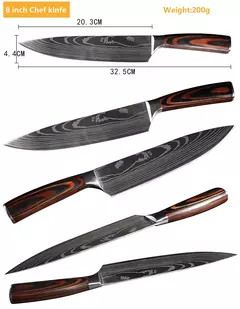 Sharp Japonês Chef Faca Set, Facas de Cozinha, Laser Damasco Padrão, Cleaver Slicing Utility, Santoku, 1-10 Pcs