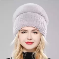 Real Genuine Fox Fur Gorros Chapéu para Mulheres, Pele de Coelho Rex Natural Boné de Caveira, Chapéus de malha para meninas, inverno, estilo russo, novo
