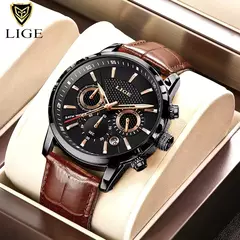 LIGE-Relógio de quartzo de couro de luxo masculino com caixa, impermeável, relógio, casual, marca de topo, novo, 2022 na internet
