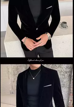 Blazer de veludo dourado masculino, terno slim fit, jaqueta casual, traje de cantor noivo, vestido de noite formal de alta qualidade, moda outono e inverno - Wolf Magazine