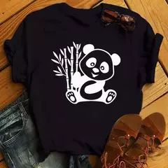 Maycaur-camiseta de manga curta para mulher, top solto com estampa de panda fofa, casual e solta, verão