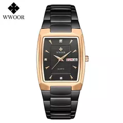 WWOOR-Relógio de quartzo quadrado de luxo masculino, Aço inoxidável, Automático, Semana, Data, Ouro, Relógios de pulso, Relogio masculino, Novo, 2022