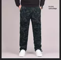 Calça de lã de dupla camada masculina, quente, grossa, camuflada, algodão tático, calça comprida, folgada, casual, inverno na internet