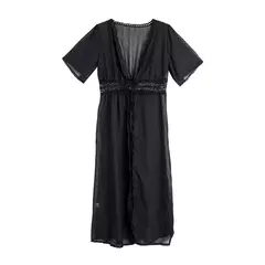 Vestido de praia tamanho grande para mulheres, preto sólido, roupa de praia branca, roupas de proteção solar, capa de praia de malha na internet