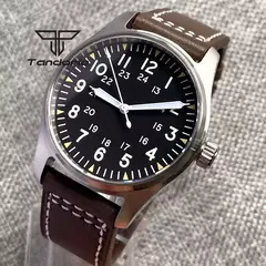Relógios piloto de mergulho automático Tandorio para homens, vidro safira, mostrador luminoso verde, pulseira de couro, coroa de parafuso, NH35A, 20Bar, 39mm - Wolf Magazine