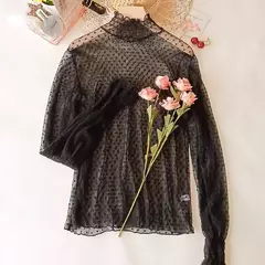 Bella Philosophy-blusa feminina de malha perspectiva gola alta, fina ver através, slim bottoming, laço longo flare mangas tops, verão na internet