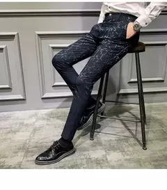 Clássico jacquard terno calças 2022 primavera homens calças sociais negócios magro casual formal calças de escritório terno - loja online