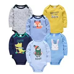Kavkas-bebê meninos e meninas bodysuit, macacão de manga comprida, 100% algodão, roupas recém-nascidas, roupas de bebê, 0-12 meses, 6 pcs, 3 pcs na internet
