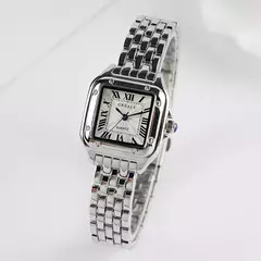 Relógio de pulso quartzo quadrado feminino, relógio prata simples, pulseira de aço, marca clássica, 2021