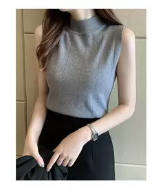 Blusa de malha elástica feminina, Tops femininos, roupa casual, sem mangas, monocromática, moda coreana, primavera, verão, novo, 8623 50 - comprar online