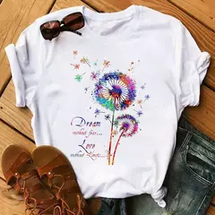 Imagem do Maycaur-camiseta estampada dente-de-leão fofa para mulheres, camiseta estampada gráfica dos desenhos animados, camisa branca casual para senhoras, camiseta nova e engraçada
