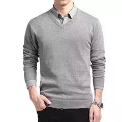 Suéter de algodão masculino manga longa pulôveres outwear masculino gola v blusas da moda de marca solto fit roupas de tricô estilo coreano