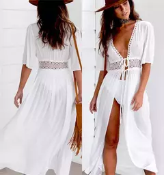 Vestido de praia tamanho grande para mulheres, preto sólido, roupa de praia branca, roupas de proteção solar, capa de praia de malha - loja online