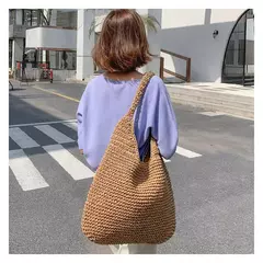 Gusure casual palha sacos de ombro das mulheres de vime tecido senhoras bolsas artesanais praia verão grandes totes saco bohemia - comprar online