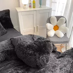 Imagem do Conjunto de cama luxuoso preto macio, capa de edredão Shaggy, 2 fronhas, zíper, veludo macio, 3pcs