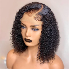Imagem do Perucas de cabelo humano Bob curto, Kinky Curly Bob Peruca, Perucas Dianteiras Brasileiras, 13x4 HD Transparente Lace Frontal Encerramento