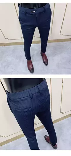 Imagem do Calças justas de estiramento formal masculinas, calças casuais, roupa de cor sólida, calças de terno fashion