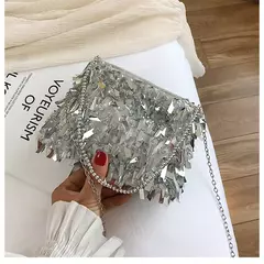 Lantejoula prata strass borla sacos de ombro para mulheres, bolsa pequena cadeia, embreagem elegante senhoras festa noite, moda luxo design - loja online