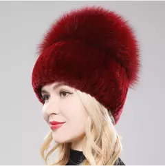 Real Genuine Fox Fur Gorros Chapéu para Mulheres, Pele de Coelho Rex Natural Boné de Caveira, Chapéus de malha para meninas, inverno, estilo russo, novo
