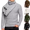 Suéter de malha de gola alta masculino, pulôver fino de manga cheia, malhas grandes, jumpers casuais, outono, inverno