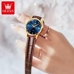 OLEVS-Relógio de quartzo de couro impermeável feminino, relógio de pulso respirável, marca top, luxo - loja online