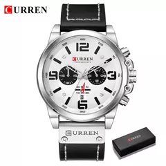 CURREN-Relógio de quartzo de couro genuíno impermeável masculino, relógio de pulso, cronógrafo, militar, esporte, marca de luxo - Wolf Magazine