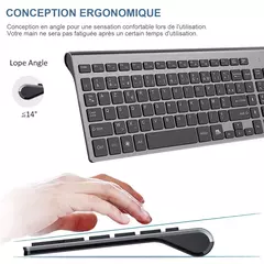 Conjunto de Teclado Sem Fio Francês, Layout AZERTY, Ultra Fino, 2.4G, Silencioso, Chave de Tesoura Compacta, Mac, Windows, PC, Laptop, TV Box - loja online