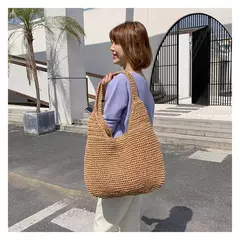 Gusure casual palha sacos de ombro das mulheres de vime tecido senhoras bolsas artesanais praia verão grandes totes saco bohemia - comprar online