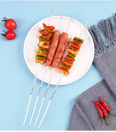 Espeto de churrasco em aço inoxidável, espetos reutilizáveis BBQ Kebab para acampamento ao ar livre, ferramentas de piquenique, cozinhar ferramentas, 10 pcs, 15pcs