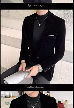 Imagem do Blazer de veludo dourado masculino, terno slim fit, jaqueta casual, traje de cantor noivo, vestido de noite formal de alta qualidade, moda outono e inverno