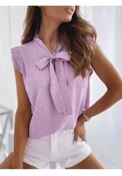 Mulheres verão elegante babados sem mangas polka pot laço até laço laço blusas e camisas casual oversize topos sexy pulôver túnica - Wolf Magazine